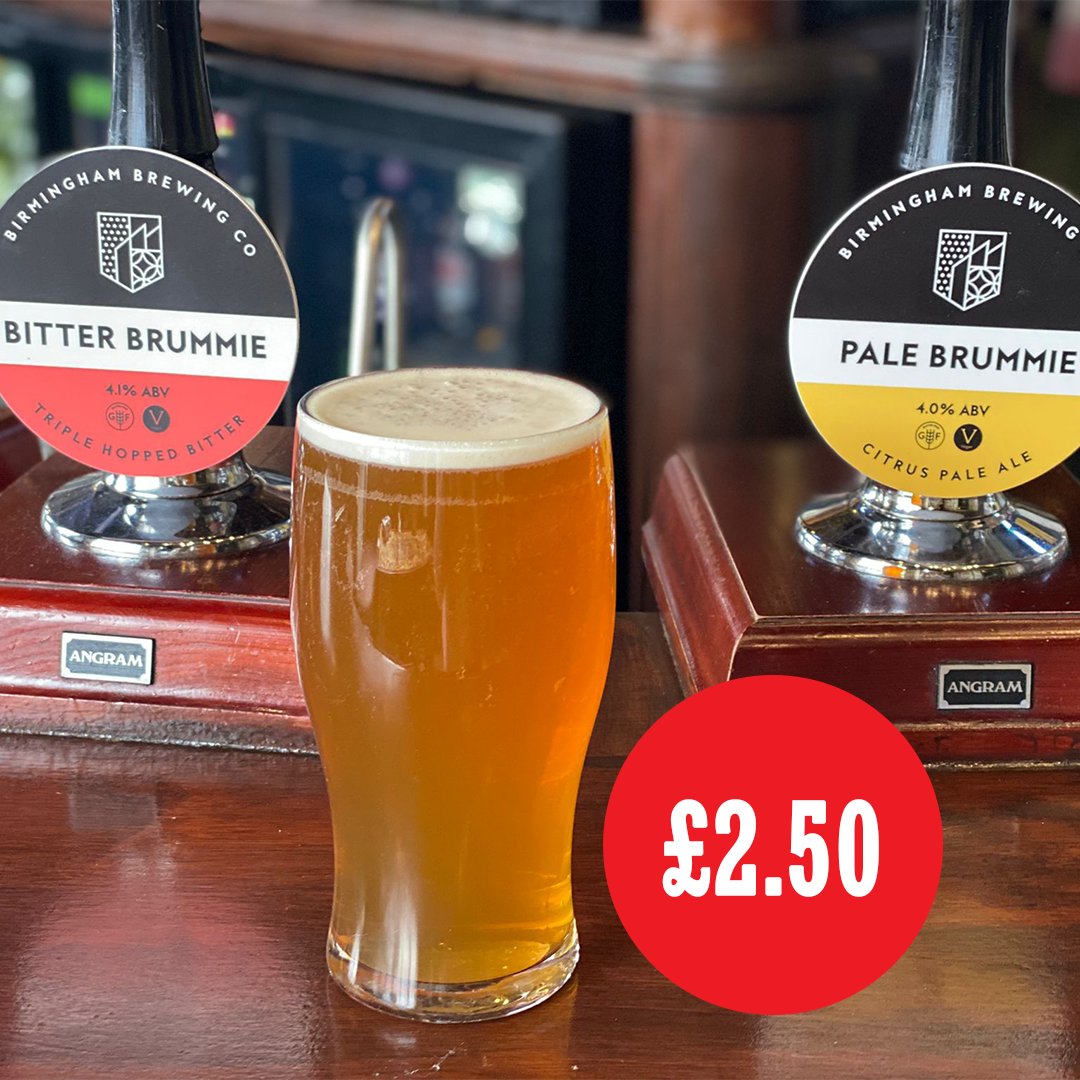 RoseVillaTavern's tweet photo. ยฃ2.50 LOCAL PINTS AT THE RVT! ๐ฑ
That's right, every Tuesday and Wednesday while stocks last a pint of @brumbrewery BITTER BRUMMIE or PALE BRUMMIE are ยฃ2.50 for a pint
So what are you waiting for!
#SupportLocalBrewers https://t.co/yjH57IZ9E3