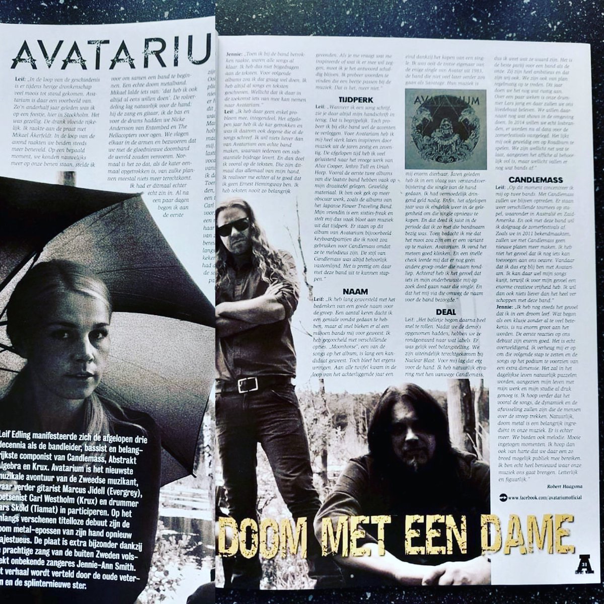 _avatarium's tweet photo. We just got this very cool old article taken from the epic magazine @aardschok. Anyone else here who has some old articles to share with us? 
The headline says “Doom with a lady”
#aardschokmagazine #metalmagazine #metalpress #avatarium #doommetal #leifedling https://t.co/lY0eMVAO1J