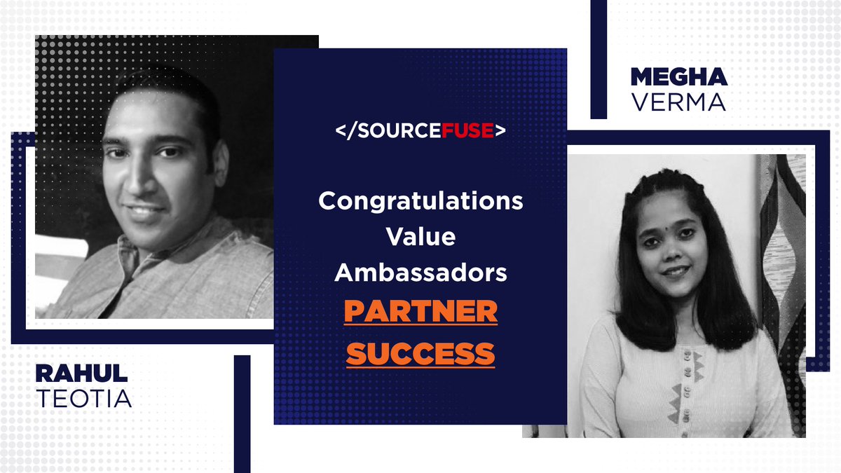 SourceFuse's tweet photo. [VALUE AMBASSADORS]: Shoutouts to #Megha Verma and #Rahul Teotia for winning the #PartnerSuccess Core Value #Award. Thank you for offering the best-in-class client experience &amp; proactively adding value to processes &amp; projects. We're proud to have you here! 
#Teamwork #LifeATSF https://t.co/2ZMzhqlGAg