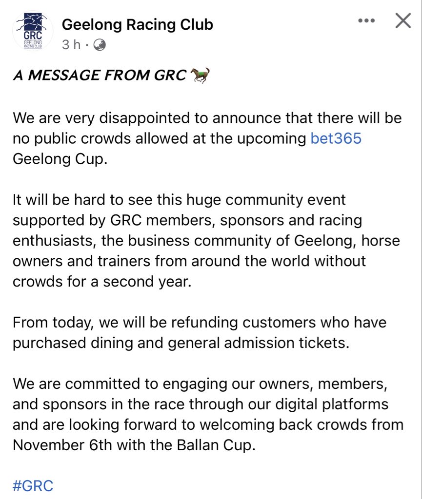 No crowds at Geelong Cup for second year running.