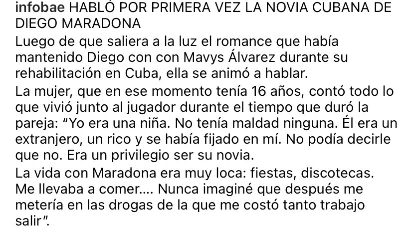 AyelenAlancay's tweet photo. “Yo era una niña” eso dece la novia de 16años que tuvo Maradona en Cuba 

Donde están las feministas?? O solo hacen post recordando lo buen jugador que fue

Abusarse de una nena que vivia en la pobreza es lo más bajo que pudo  hacer https://t.co/cA4F33lAjO