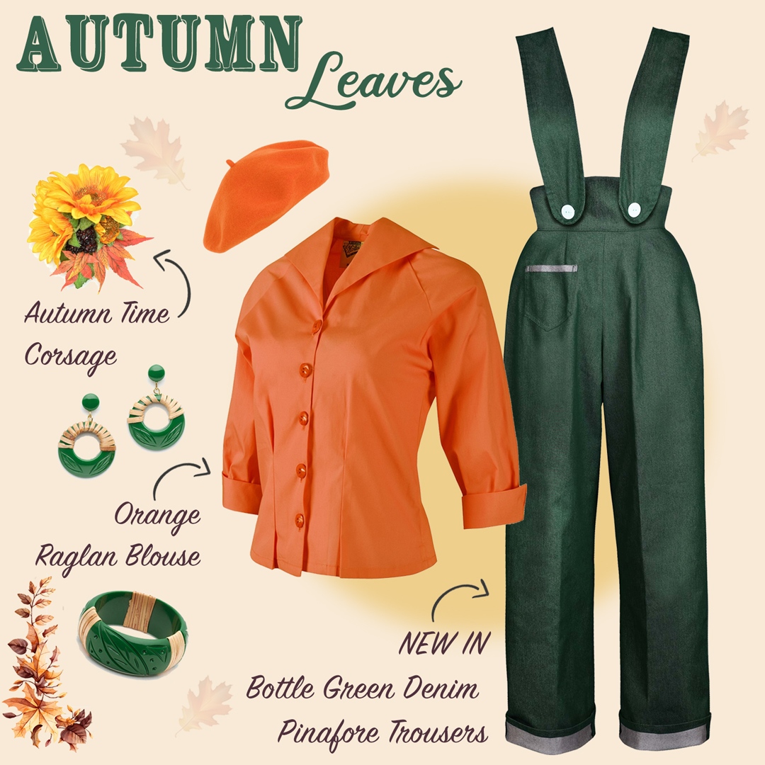 Autumn Leaves 🍁

What a mouthwatering colour combo, right? We adore our new Bottle Green Denim Pinafore Trousers! 

Made in London🇬🇧 #vivienofholloway
#40sstyle #1940sfashion #40spinup #pinafore #pinaforepants #vintagepants #widelegtrousers #highwaistpants #denimpants