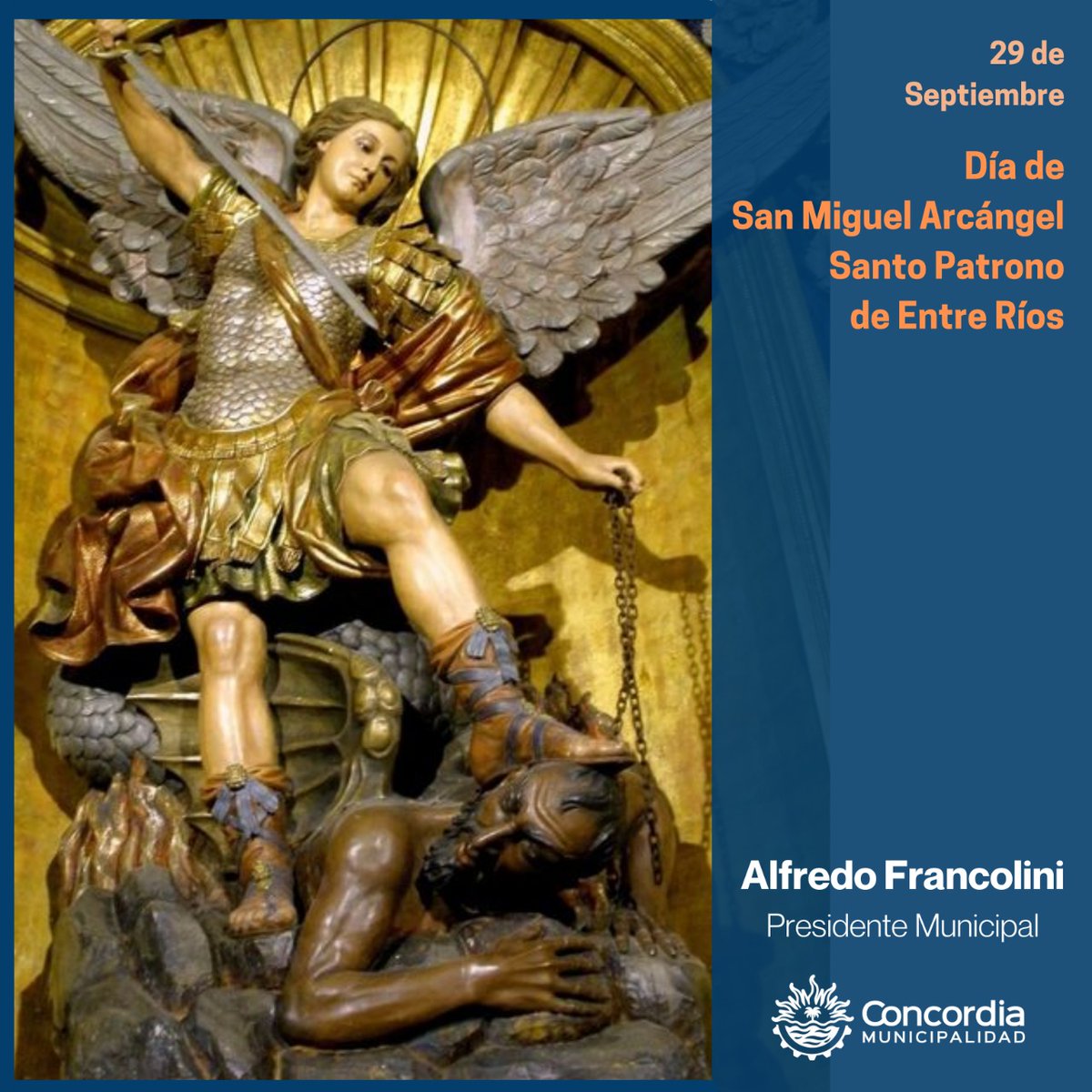 29 de septiembre | Día de San Miguel Arcángel

Celebramos hoy al patrono de Entre Ríos. Pedimos que su gracia nos una y fortalezca, y que su protección y defensa nos guíe en el camino que, como pueblo, tenemos por delante. 

#SanMiguelArcangel #PatronoEntreRíos #ConcordiaUnida