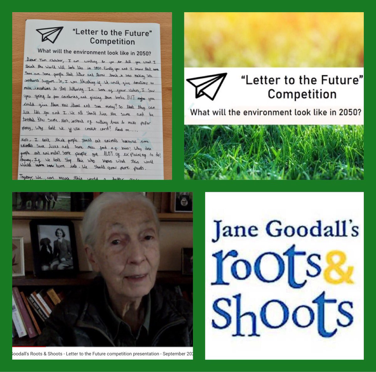 wotspace's tweet photo. A huge congratulations 🎉 to all the young people who participated in the #LetterToYourFutureSelf competition with the #Inspirational @JaneGoodallUK #ShoutOut to the winners….. #Stuti #Hitisha #Scarlett #Harveen and overall winner #Karina from @WoodstockAcad #RootsandShoots https://t.co/1yHMeEUV88
