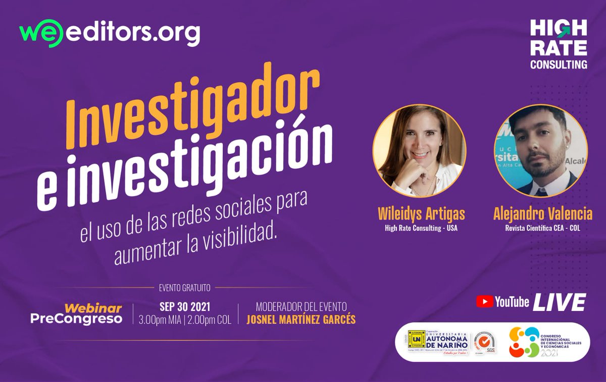WeEditorsIbero's tweet photo. ¡No te lo puedes perder!
Hablaremos sobre el uso de las redes sociales para visibilizar las revistas. Mañana 30 de sep. 3:00pm, hora Miami https://t.co/pcPmgkgwtV
