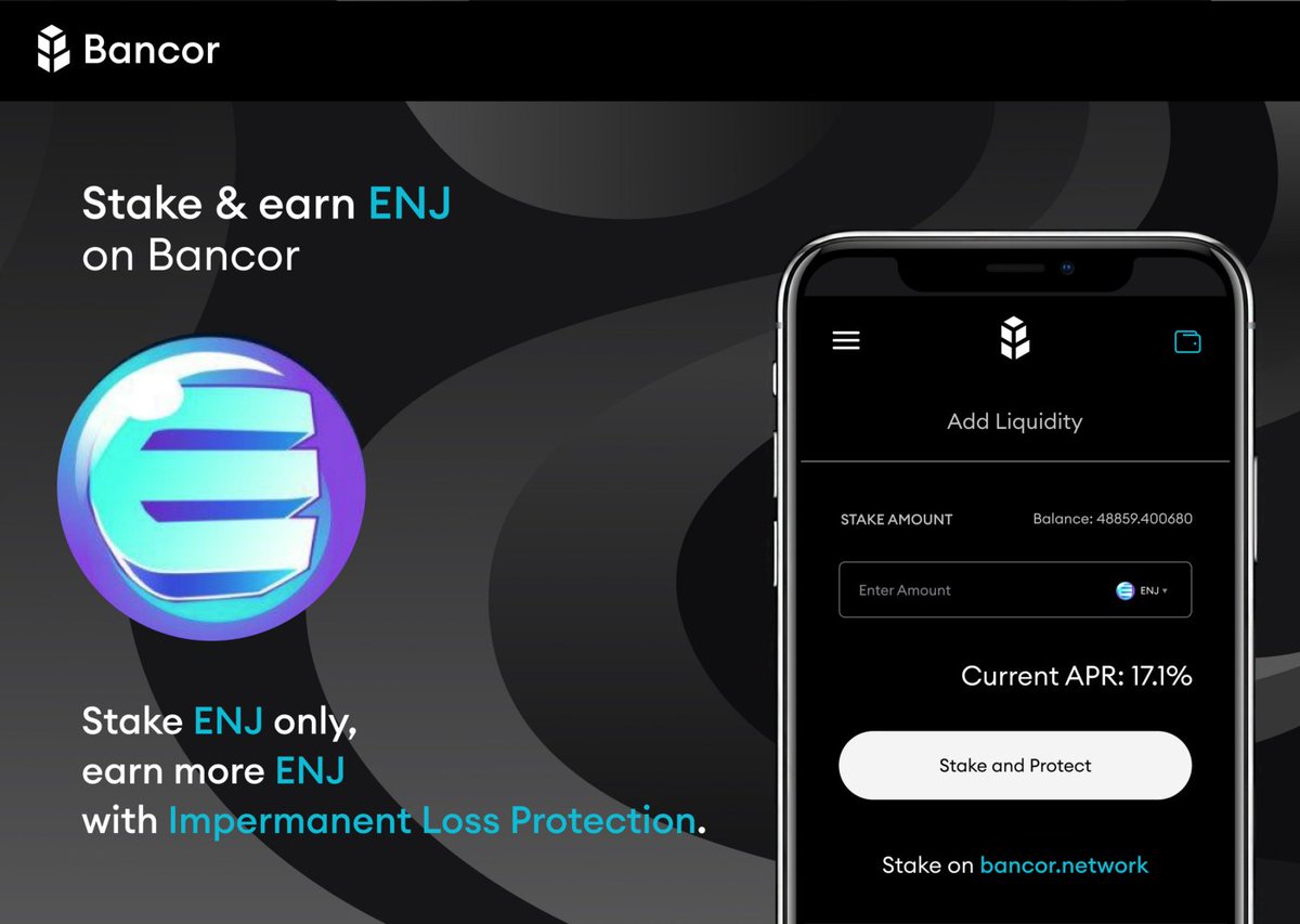 enjin's tweet photo. The $ENJ pool is one of the most active on @Bancor, with over $22M in liquidity 🌊

➡️ Stake Enjin Coin
➡️ Get swap fees/rewards for providing liquidity
➡️ Avoid impermanent loss

The pool still has space for about 1.5M ENJ—find out how to get started: https://t.co/5rAybD4SEz https://t.co/g2qFLXH4y1