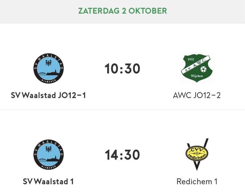 Het thuisprogramma van dit weekend #svwaalstad