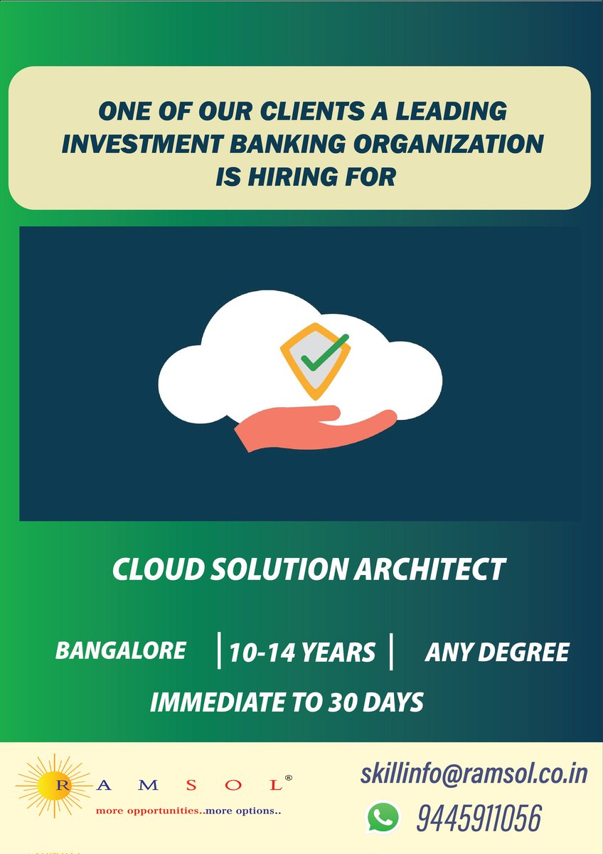 ramsolcorp's tweet image. Hiring for the role - Cloud Solution Architect
#cloudsolutionarchitect #solutionarchitect #architectjobs #jobsininida #indianjobs #startcareer #openings #Jobs
Link - youtu.be/WhJJP6DuOHY