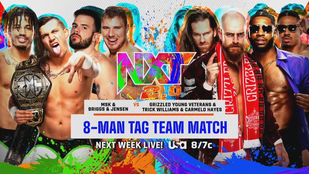 SEWrestlingNews's tweet image. It's a monster #8ManTag team match when #WWENXT Tag Team Champions #MSK squad up with Josh Briggs &amp;amp; Brooks Jensen to battle #GYV, Trick Williams and Carmelo Hayes next week (October 5) on NXT.