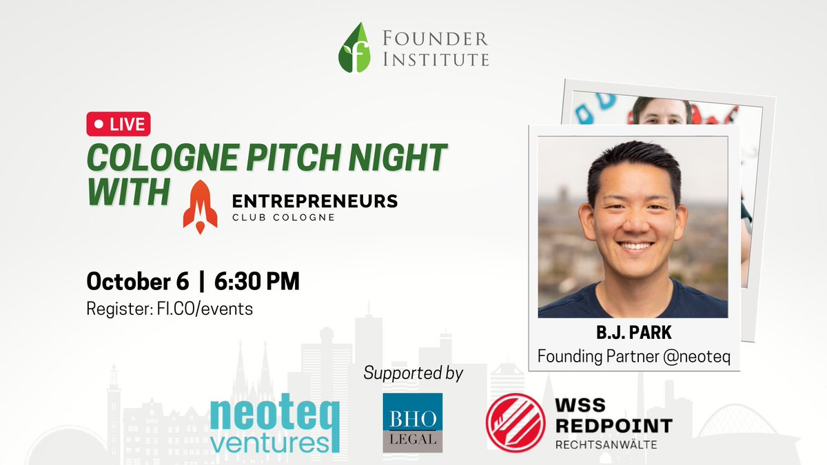 FIcologne's tweet photo. If you are looking to pitch your startup to an early-stage VC, join our next event with @bjpark, Founding Partner of @neoteqvc: https://t.co/eLYso72Ukn https://t.co/7xsfwsWjgN