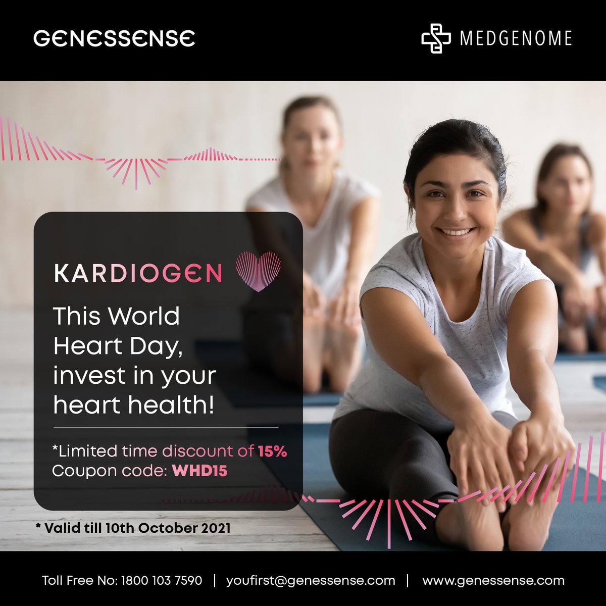 MedGenomeLabs's tweet photo. With the Kardiogen test, know your risk of a heart condition even before the onset of any symptoms. Once in a lifetime test to get a lifetime of health.
#hearthealth #genetics #healthcare #worldheartday #genessense #kardiogen #truewellbeing #nurturedbyprecision #investinyourself https://t.co/H2o5iaSOCz