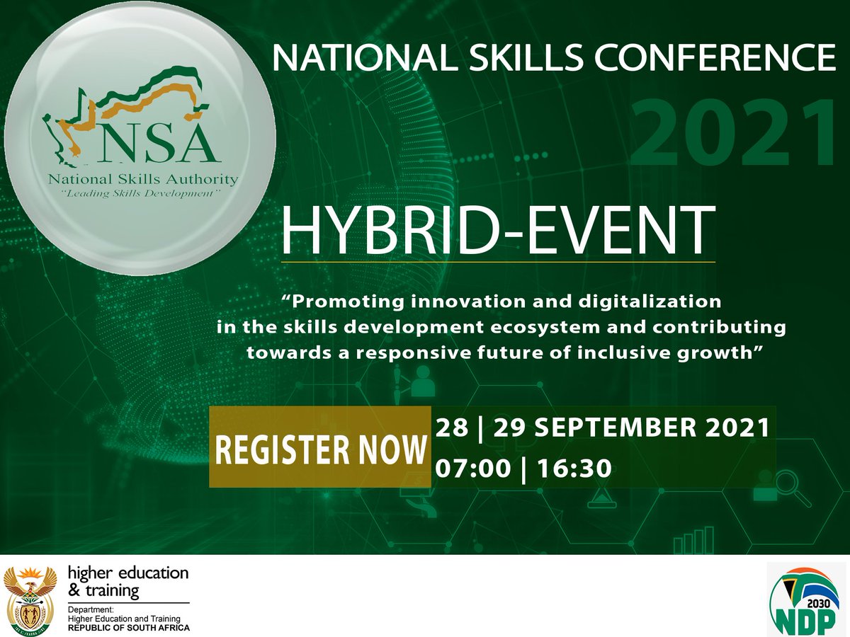 HWSETA_SA's tweet photo. It is Day 2 of the National Skills Conference 2021 and we look forward to further dialogue contributing towards the future of skills. Engage with us on twitter by using the hashtag #NSASkillsConference2021 and tagging @SkillsAuthority

#SkillsOfTheFuture https://t.co/zu14zn2kMn