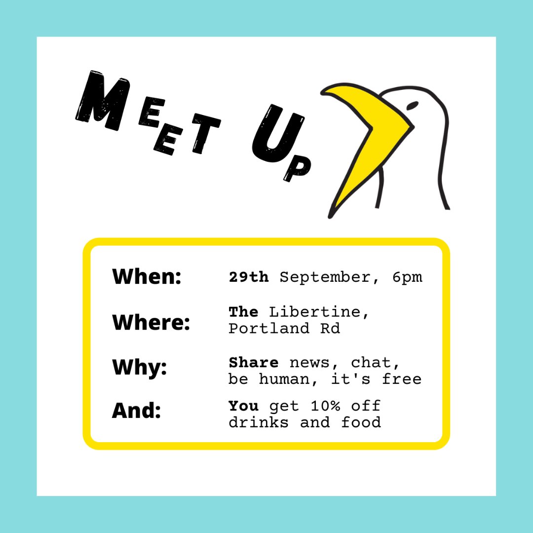 📰 NEWS 📰

TONIGHT! 

Stop by the Libertine Social in #Worthing at 6 to connect with other like-minded creatives and enjoy 10% off food.

See you there!