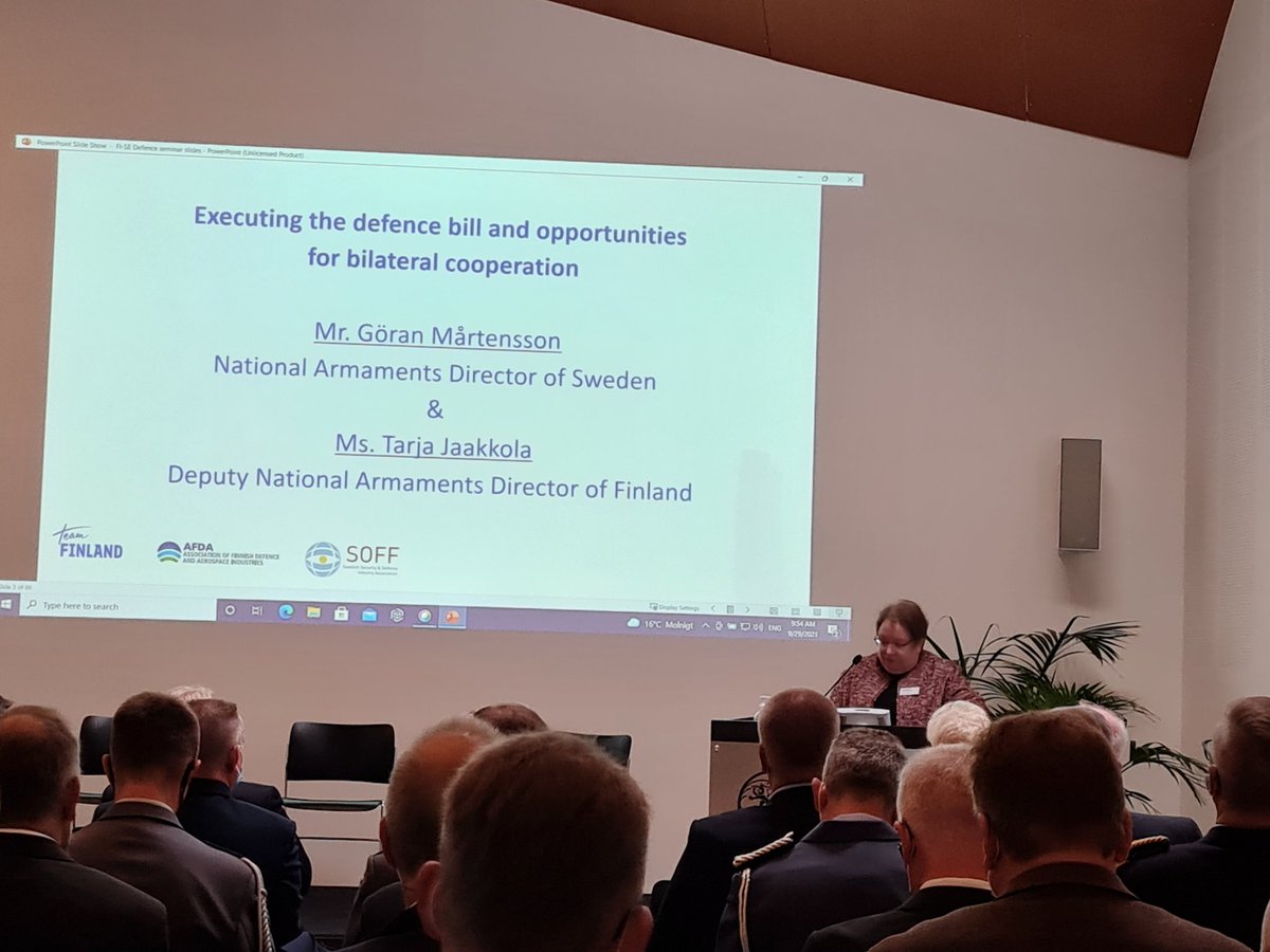 AGardberg's tweet photo. Followed by @DefenceFinland Deputy NAD Tarja Jaakkola mentioning that #SQ2020 is another example where #FISEDefence cooperation is conducted in practise. #Security_of_Supply requires long-term commitment from #Defenceindustry @AFDA_FI @SOFF_SE
@FinAmbSthlm https://t.co/OwP6XOjOJ8