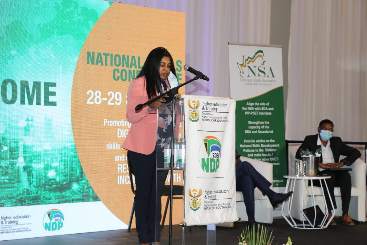 SkillsAuthority's tweet photo. Ms Vanitha Francis presented the recommendations of commission 1 which included using digitalization as an enabler for people with disabilities as well as considering radio and TV broadcasting for education and learning. #nsaskillsconference2021 #SkillsOfTheFuture https://t.co/WQC0VFtgGj
