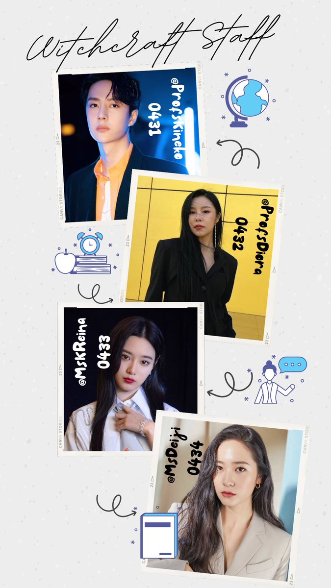 ㅤ
"Pengajar udah, sekarang masuk ke Wicchen Staff." Vella membagikan beberapa perkamen. "Naah~ Professors, Misses dan Misters nya cantik-cantik dan ganteng-ganteng loh! Pernah ketemu di koridor gak? Kalau pernah, wajib sapa ya!"
ㅤ