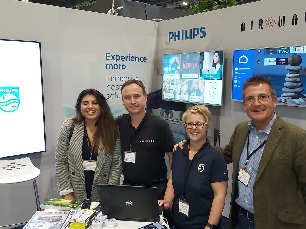 We're lined up &amp; ready for day 2 of @Hotel360Expo at Excel...looking forward to welcoming you on stand 220. Experience more with our Philips #MediaSuite + a range of digital displays designed to keep hotel guests informed &amp; entertained #PPDS #hospitality #AVTweeps with <a href="/TVqueen_/">TV</a>