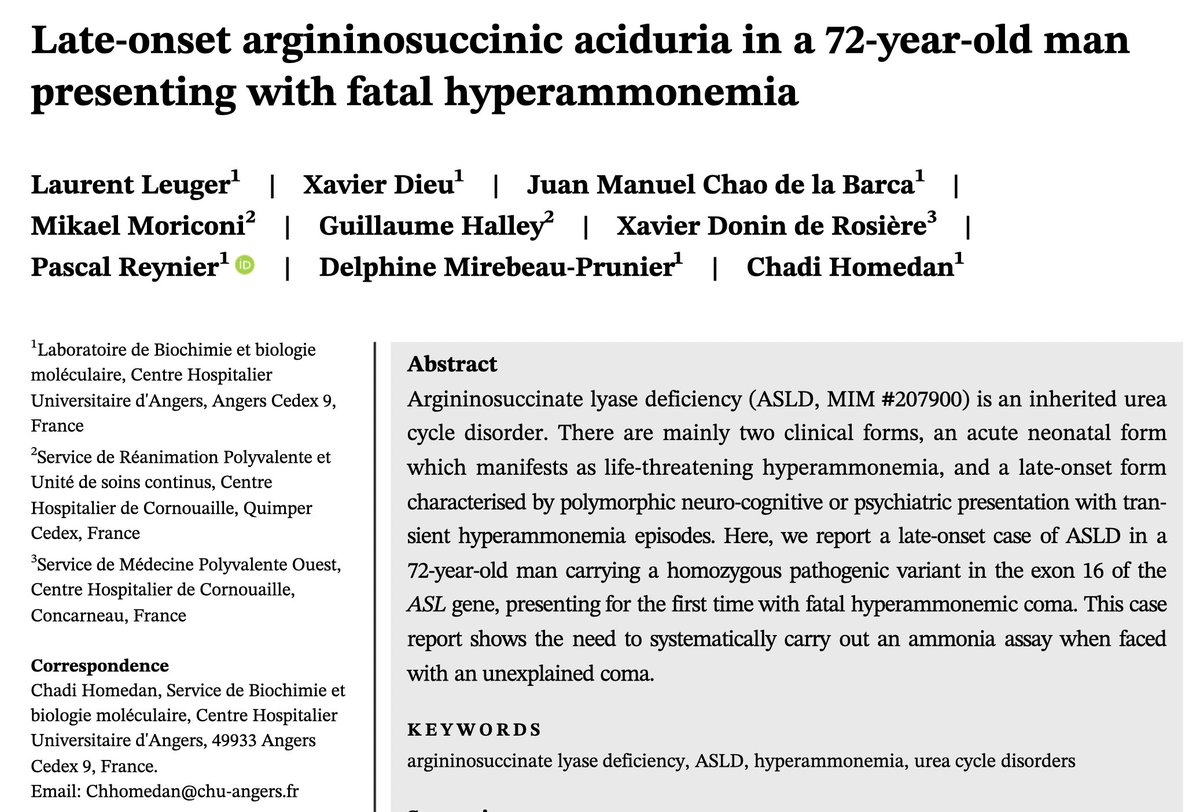 JIMD_Editors's tweet photo. New #openaccess content in #JIMD Reports
Late-onset argininosuccinic aciduria in a 72-year-old man presenting with fatal hyperammonemia
Laurent Leuger, et al
https://t.co/iKjTjJCuuk https://t.co/CBuKmEFEYM