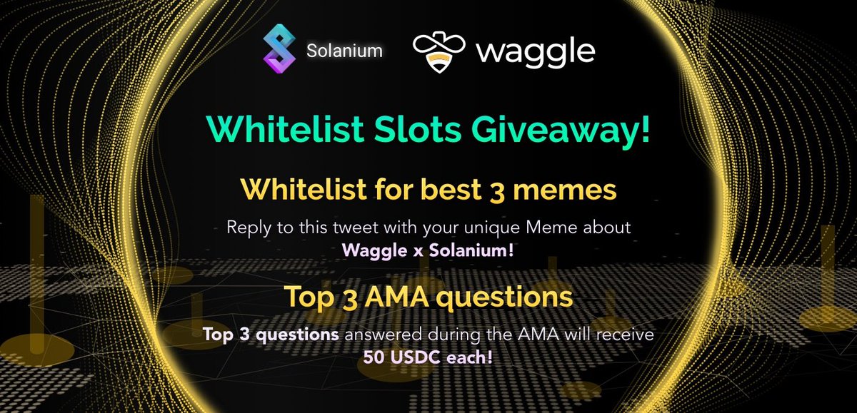 We will be hosting our Waggle Network x Solanium AMA!🔥

Location: t.me/solanium_io_ch…
Date: 30/09/21
Time: 11am UTC

We are giving out 3 Whitelist slots to the 3 best memes! 

Reply to this tweet with your unique meme about 
<a href="/wagglenetwork/">Waggle 🐝</a> x <a href="/solanium_io/">Solanium</a>!
