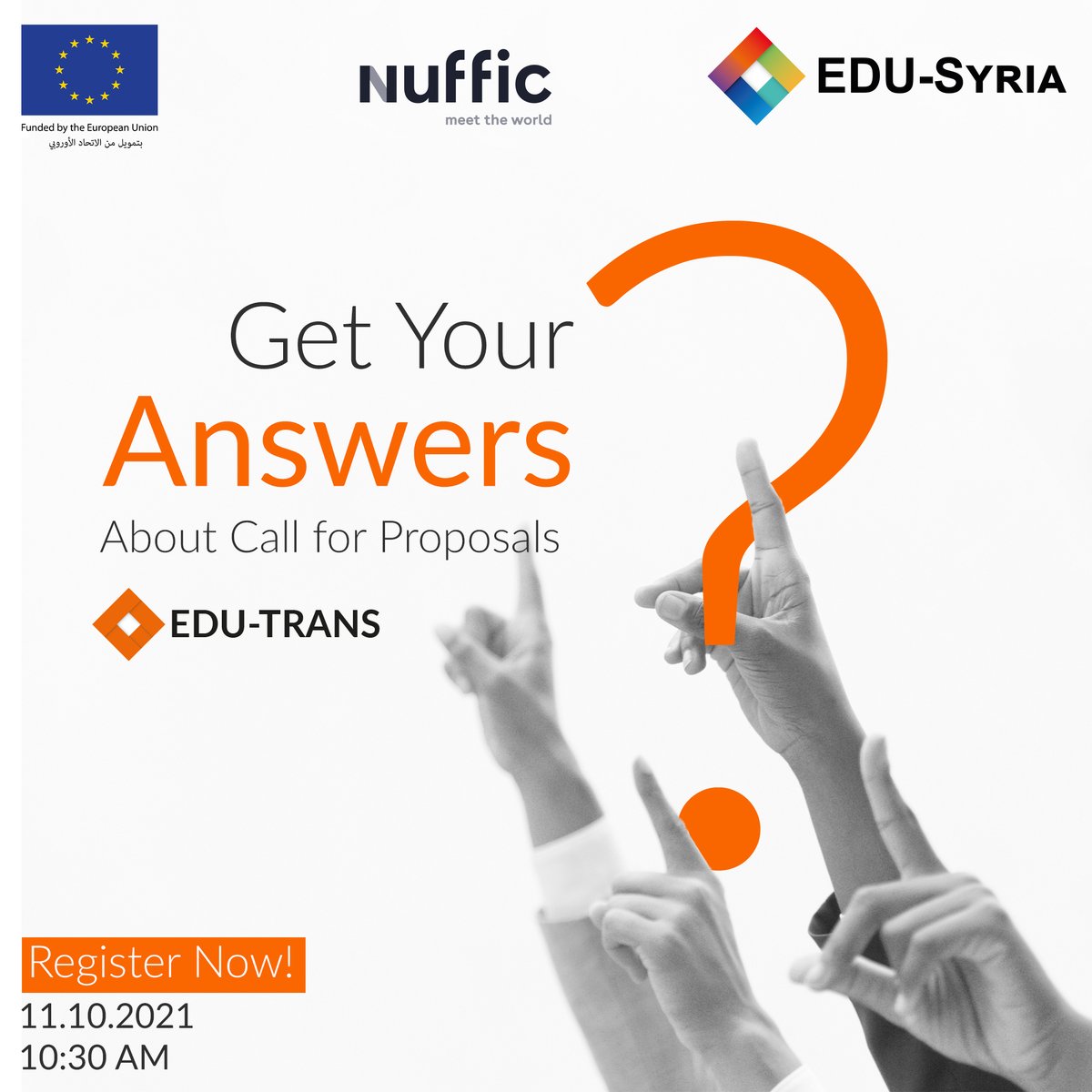 Find out everything you need to know about our call for proposals &amp; get your questions answered in our Q&amp;A session 

🗓 Monday, 11th Oct 2021 - 10:30 AM 
Register HERE  👇docs.google.com/forms/d/e/1FAI…

To know more about the open call for proposals click here edu-syria.eu/call-for-propo…