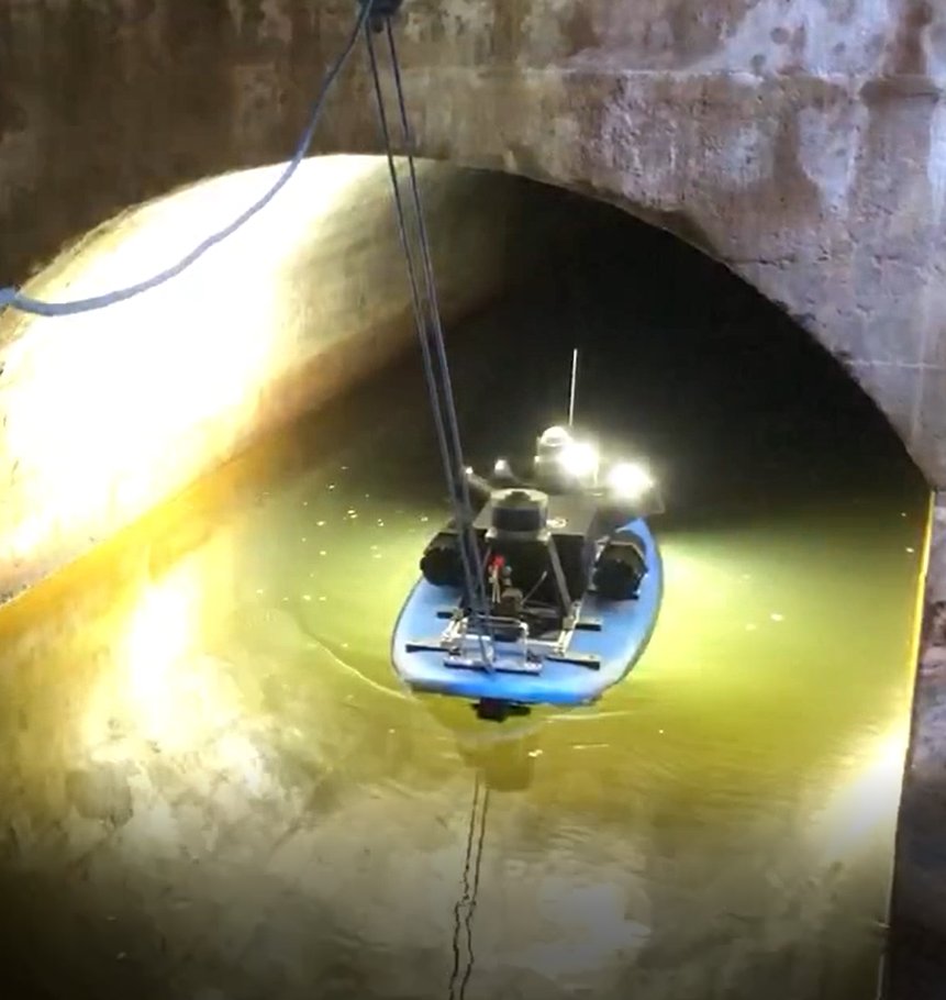 With LiDAR above the water and Sonar below the water, the un-tethered Platypus also carries lighting and 6 cameras for detailed 360 degree images of walls, floor and roof and self centres with laser navigation off the walls. See short action video here conta.cc/3kNPRqY