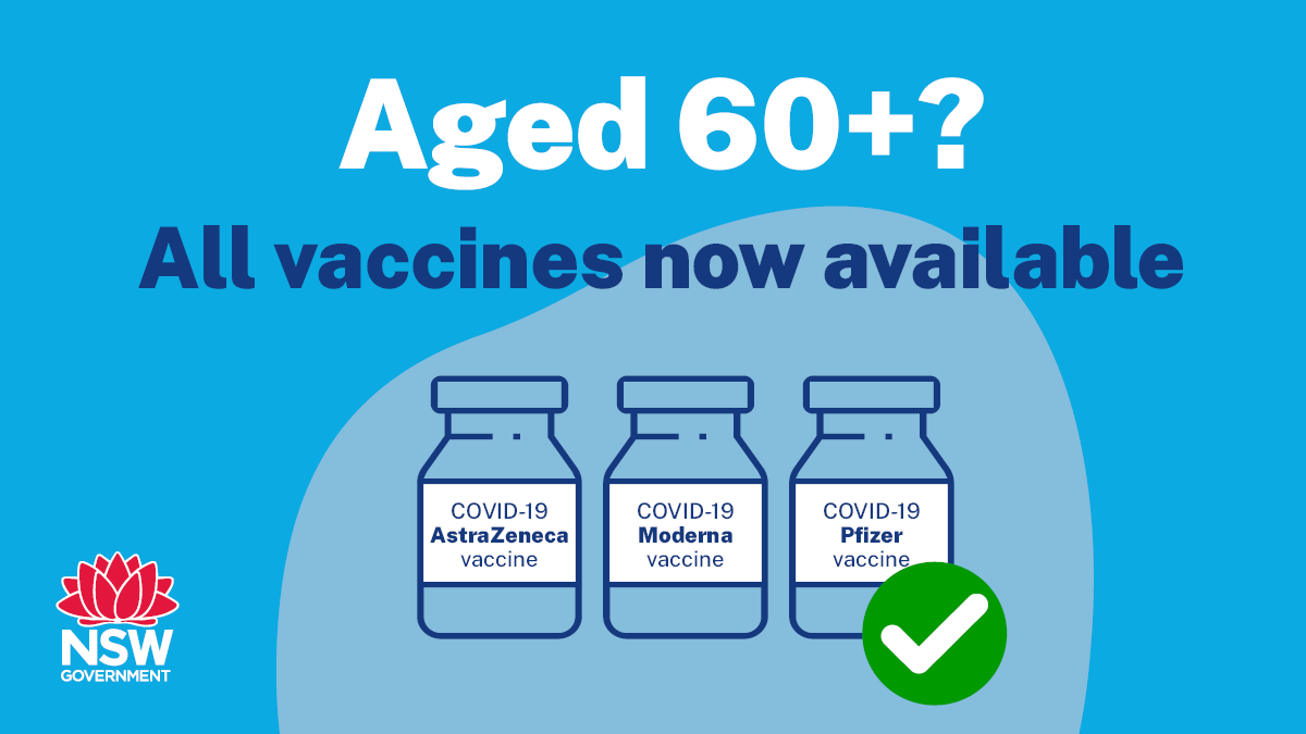 NSWHealth's tweet photo. All three TGA approved vaccines are now available to:

✅ Everyone aged 12+ for Moderna and Pfizer
✅ Everyone aged 18+ for AstraZeneca
 
Let’s get back to the things we love. 
 
Don’t delay, book your COVID-19 vaccination: https://t.co/RwqJh5wWit https://t.co/vf1Zd814xS