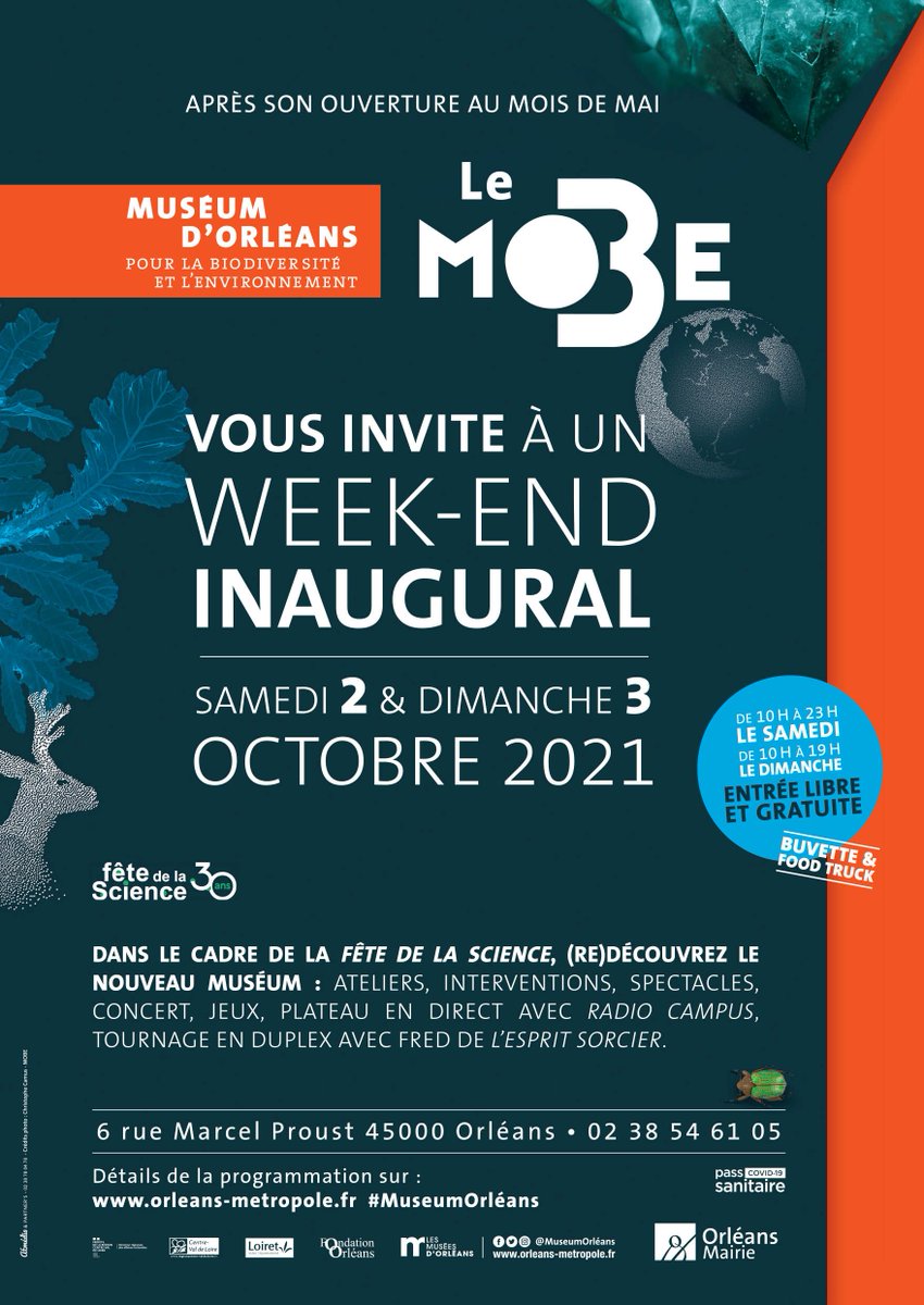 MuseumOrleans's tweet photo. [#Inauguration] J-3 !!! Que faire ce week-end 🤔 ? N'hésitez plus ! Venez célébrer l’ouverture du @MuseumOrleans 🎉🎊 ! Au programme des ateliers, des spectacles, un concert et pleins d’autres choses encore !! 
#MOBE #FDS2021
@OrleansMetropol 
@FeteScience 
@EchoSciCVL https://t.co/xUtkl25lgU
