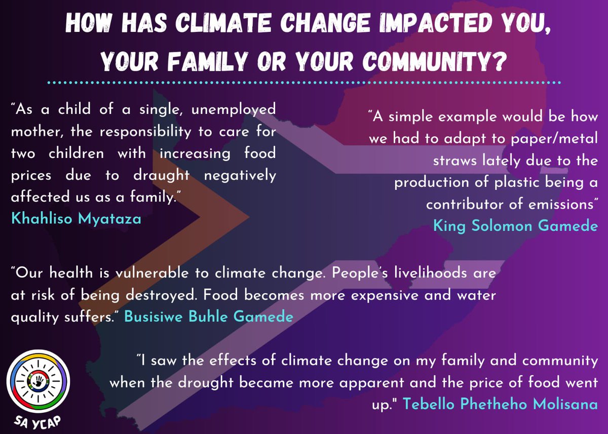 Youth_SAIIA's tweet photo. 2 days to go till our SA YCAP launch, here’s what some of our young people had to say about the impact of Climate Change in their communities.
#YouthAreLeading
#SAYCAP
#SAYCAP_Launch https://t.co/UhReZVo2Tf