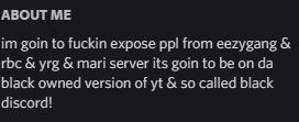parjdagoatkick's tweet photo. dis is yall fuckin ass eezygang & rbc & S tier mod & toxic gang & troupe server #eezygang #rbcword1 #Stiermob #mari #troupe #blackdiscord 🤬 https://t.co/jDkIHp5hei
