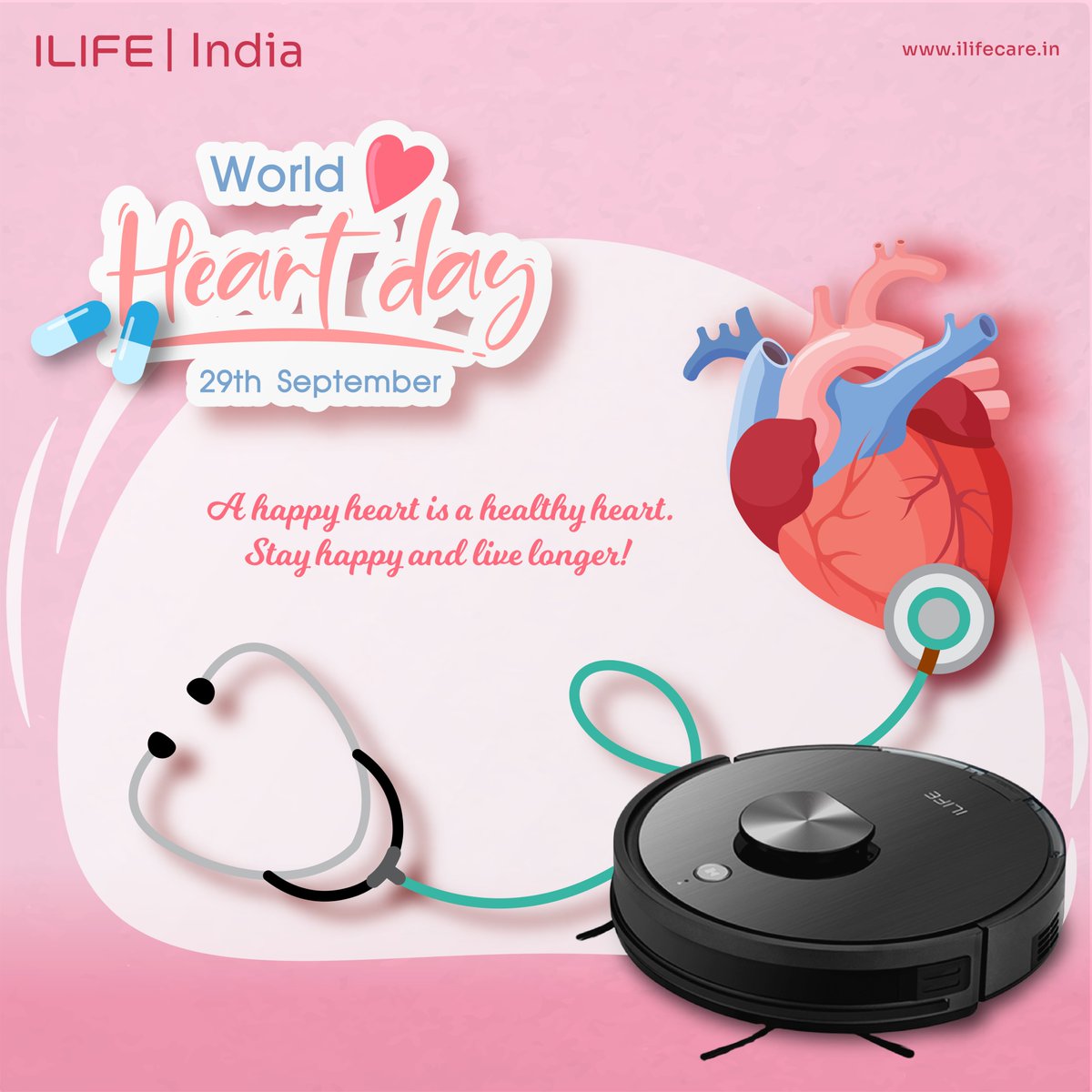 ILIFE_Robotics's tweet image. A healthy heart is a key to happiness in life. Happy World Heart Day.  #WorldHeartDay #iliferobot #smallhelper #stayhealthy