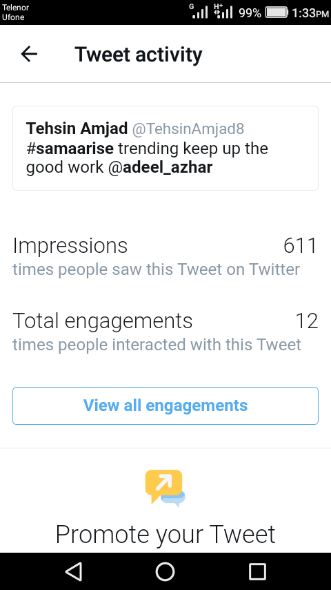 TehsinAmjad8's tweet photo. #samaarise trend is very popular in Pakistan these days.just look at the number of times people saw the tweet. #trend #samaarise #samaafm #Morning #adeelazhar https://t.co/EW829hB5Z5