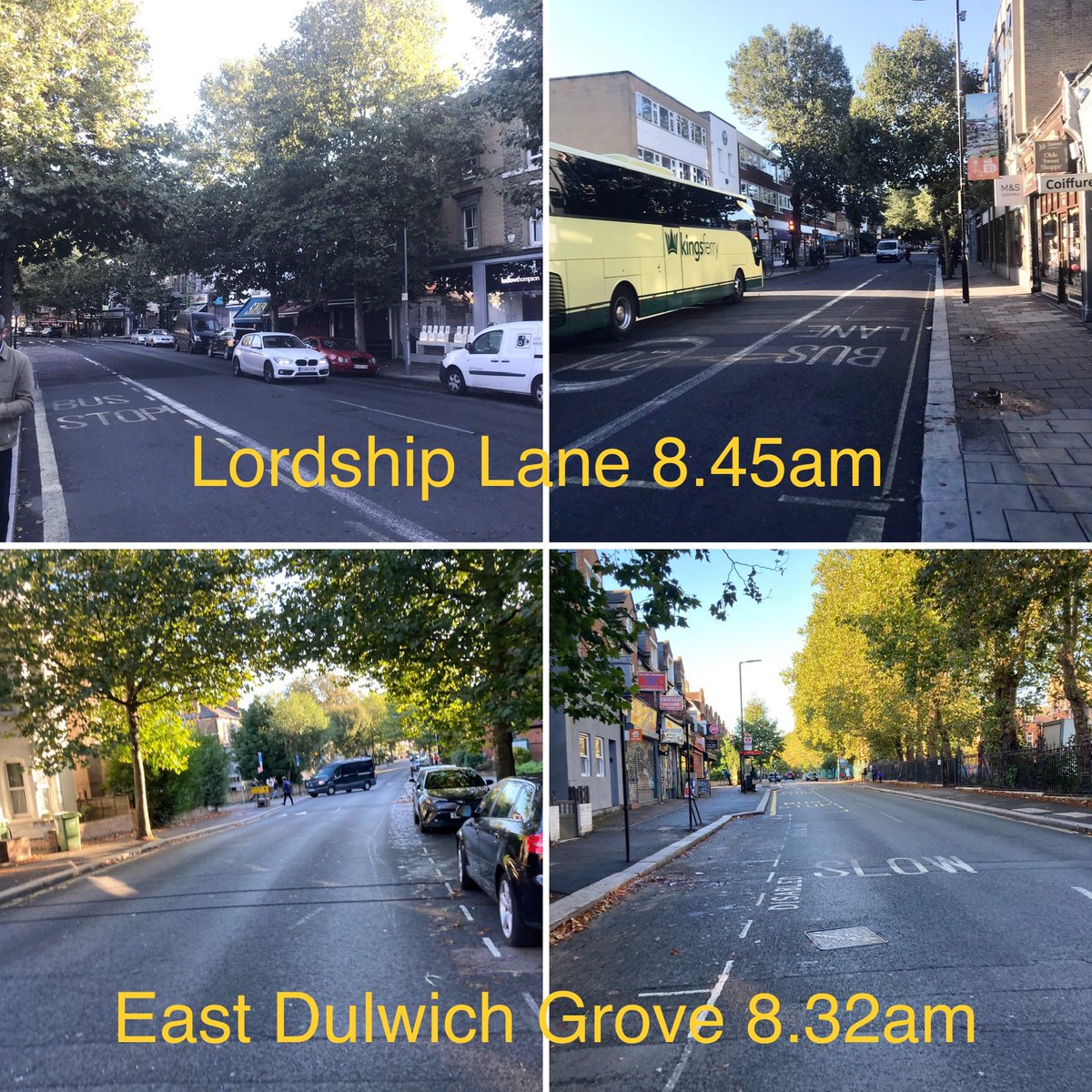 CleanAirDulwich's tweet photo. Amazing how quiet the main roads can be when drivers are rationing their petrol usage. @RoseCllr https://t.co/L0OcBeJvaA