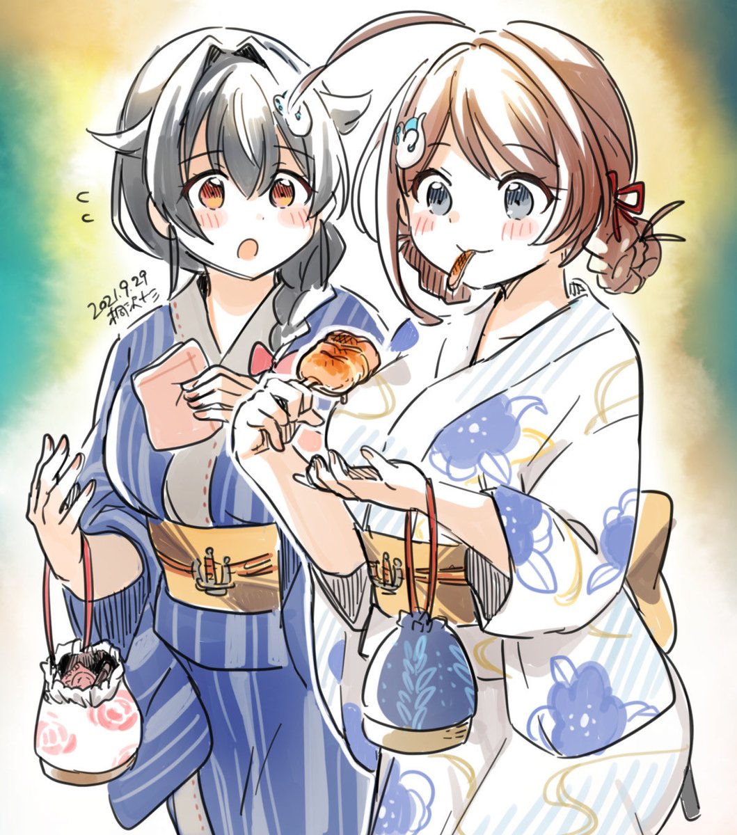 艦これ「迅鯨ちゃんと長鯨ちゃんの秋祭り🐋🐳 #艦これ 」|桐沢十三🐐元構造解析全7巻発売中🐹のイラスト