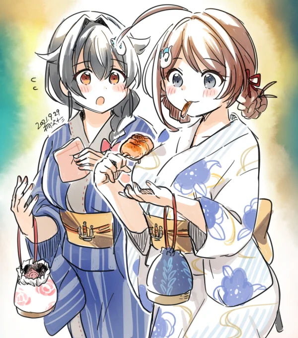 迅鯨ちゃんと長鯨ちゃんの秋祭り🐋🐳 #艦これ 