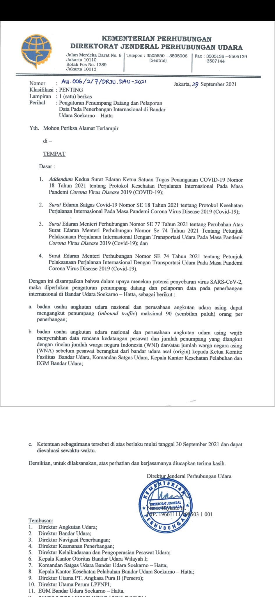 Indonesia limita los vuelos internacionales entrantes - Coronavirus Indonesia: condiciones de entrada, cancelación - Forum Southeast Asia