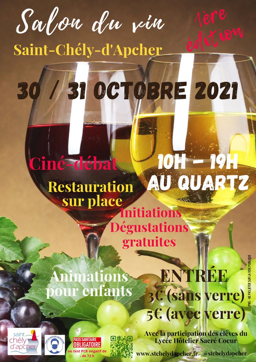 1er Salon du Vin de Saint-Chély-d'Apcher les 30 et 31 octobre 2021 
urlr.me/tbp2P
#saintchelydapcher #lozere #vins #vignerons #viticulture #salon #salonduvin