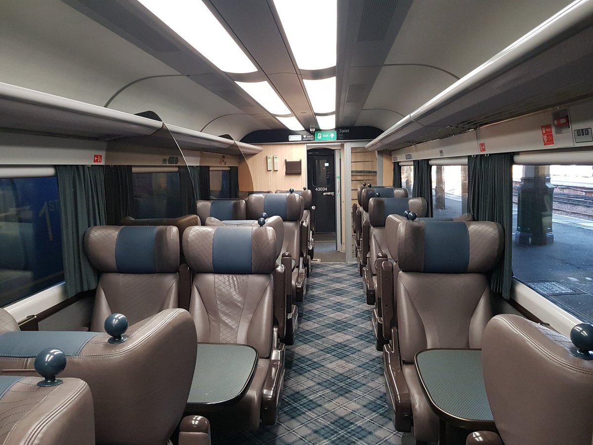 WandererWelsh's tweet photo. Lovely morning for a run up to Dundee on a @ScotRail HST. The first class upgrade offer makes these comfy seats a steal too! #inter7city https://t.co/WfAygK745U