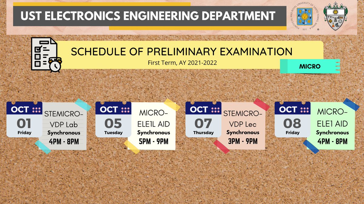 ust_ecedept's tweet photo. Please be guided by the schedule of examinations.

Stay safe, be vigilant at all times and God bless you on your examination! (2/2) https://t.co/3gSyGk2dLU