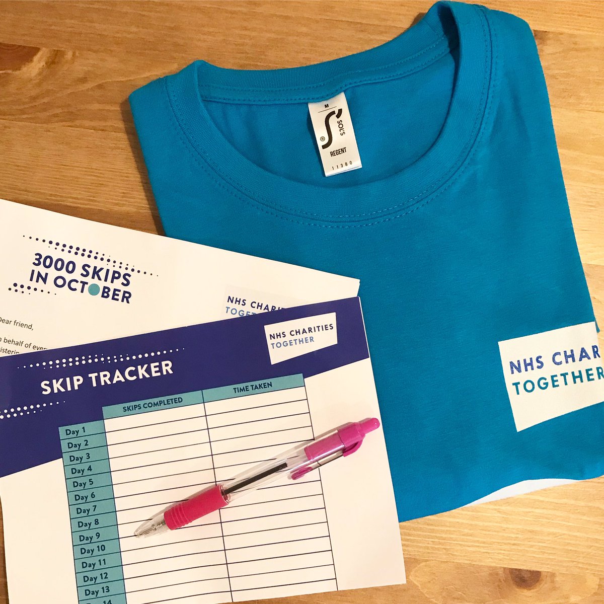 designist_uk's tweet photo. So my T-shirt/tracker has arrived today. Bring on October so excited for this challenge! Good luck everyone🔥🔥🔥#nhs #nhscharitiestogether #3000skipsinoctober #nhschallenge  #skip #skippingchallenge #london #design #fashion #textileart #textile #textiledesign #art #designer https://t.co/zgwWceDlVy