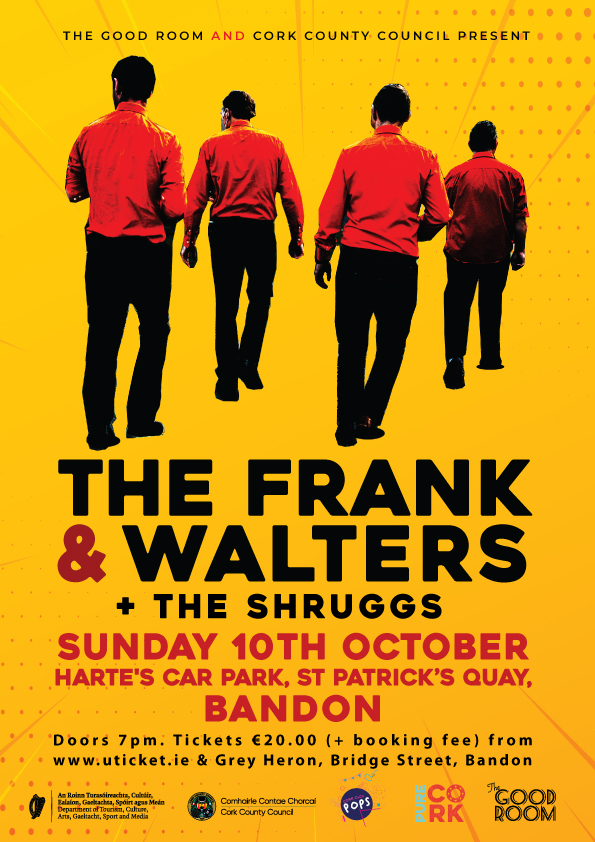 Corkcoco's tweet image. 📅📅As our Cork Co Co Pop series comes to a close, we have one last act taking the stage!

🎵🎵 The Frank &amp;amp; Walters, with support from local band 'The Shruggs'  will play in #Bandon on Sunday October 10th.

i : corkcoco.ie/en/news/frank-…

#LLPPS
@pure_cork 
@DeptCulturelRL