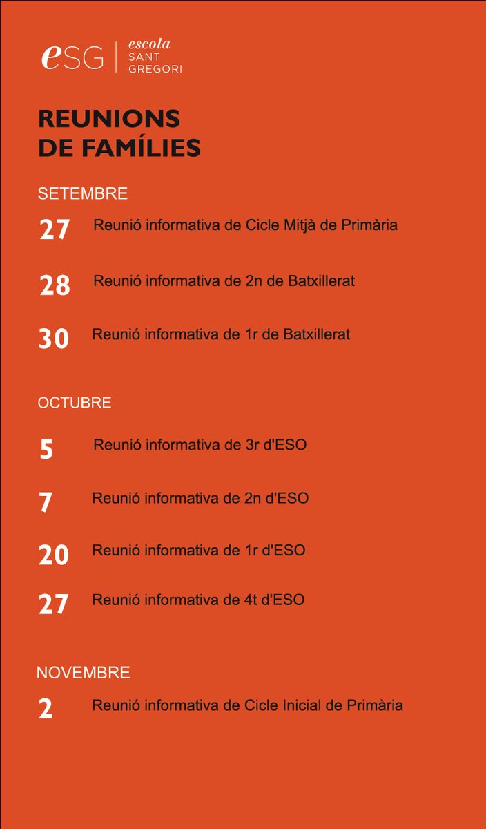 galibellesguard's tweet photo. ▶ Atenció! Us recordem les pròximes reunions informatives per a les famílies. #somESG https://t.co/4r2CEzvPaC