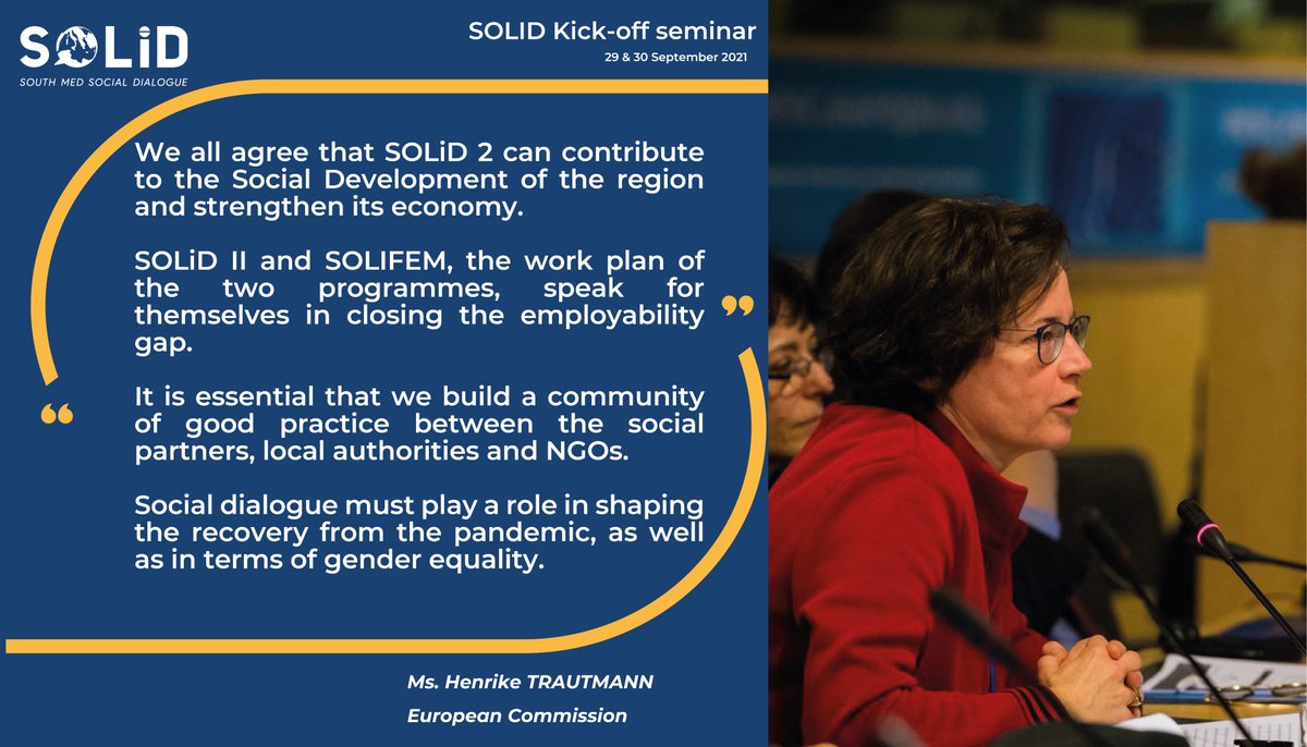 #SOLiD KickOff - Henrike Trautmann, @eu_near: We all agree that SOLiD &amp; #SOLIFEM can contribute to the Social Development of the region &amp; closing the employability gap. 
#SocialDialogue must play a role in shaping the recovery from the pandemic, &amp; in terms of gender equality.