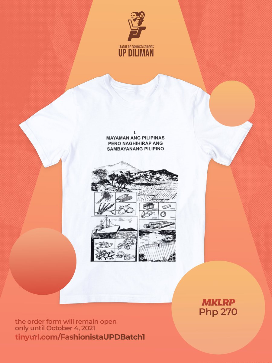 fashionista_upd's tweet photo. ❗NARITO NA ❗

Ipakita na mayaman ang Pilipinas pero naghihirap ang mga Pilipino sa ating 'MKLRP’ shirt sa halagang 270 at igiit na ‘Atin ang Pinas’ sa halagang 350 lamang.

I-click lamang ang link na ito: https://t.co/oQpCh89uGq at sagutan ang order form. https://t.co/gva3oSSbKg
