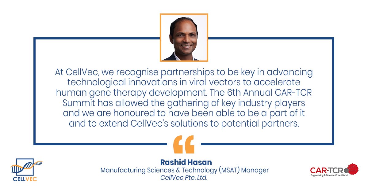 CellVecHQ's tweet photo. A gathering of the brightest sparks within the industry, #CellVec successfully wrapped up its efforts at the 6th CAR-TCR Summit! 

Connect with us to find out more about our innovative viral vector manufacturing solutions for the betterment of patients.

#CDMO #GMP #biotechnology https://t.co/ItIwJ4yvdp