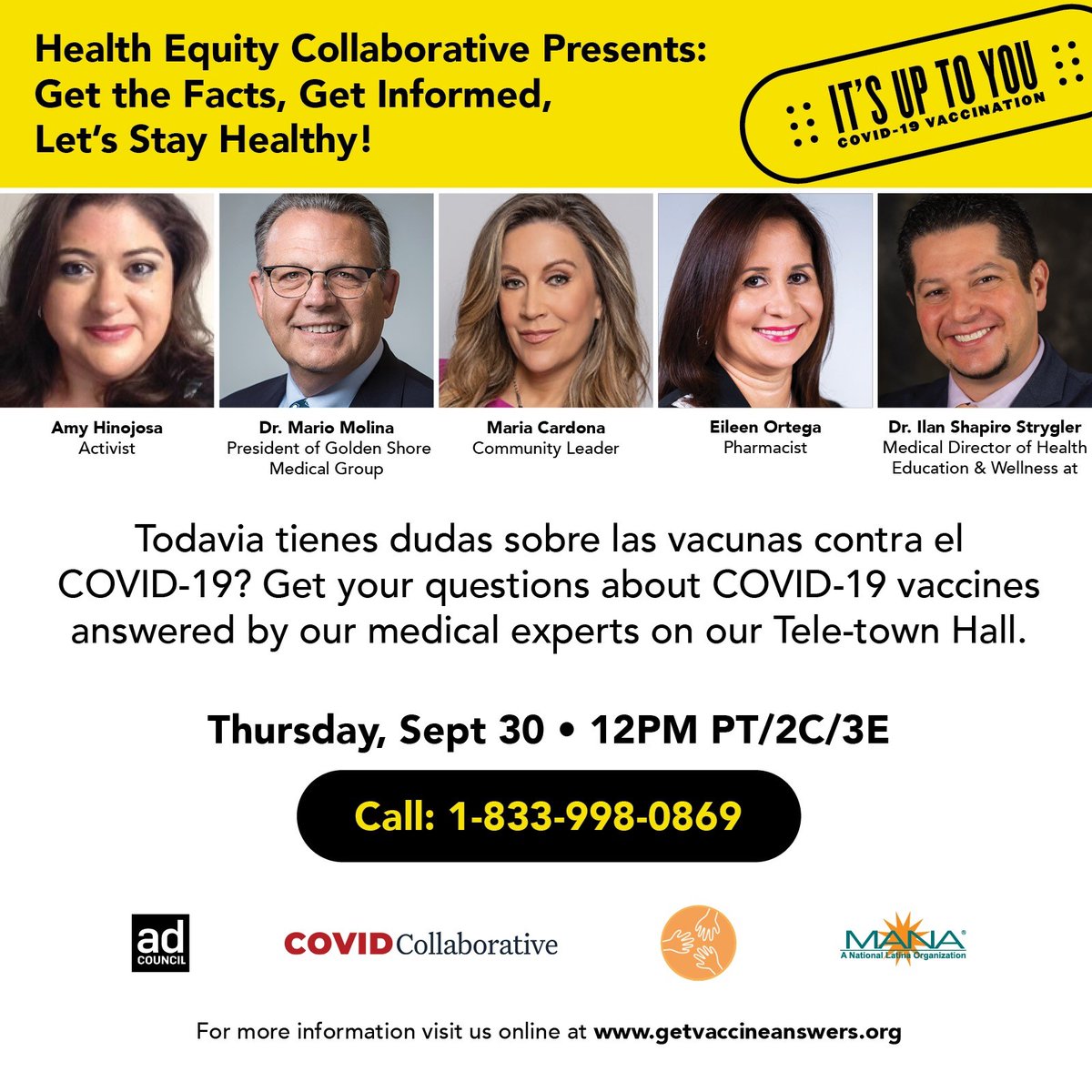 dr_shaps's tweet photo. Todos invitados a una conversación real. Tienes preguntas? Nosotros podemos responderlas

NOS VEMOS MANANA 

@TheCOVIDCollab @AdCouncil @LCLAA @SEIU @drjmariomolina @MariaTCardona @Dr_Shaps
#ItIsUpToYou #UnaPorUna #AndaleQueEsperas #DependeDeTi https://t.co/Kxkaw8nVW9