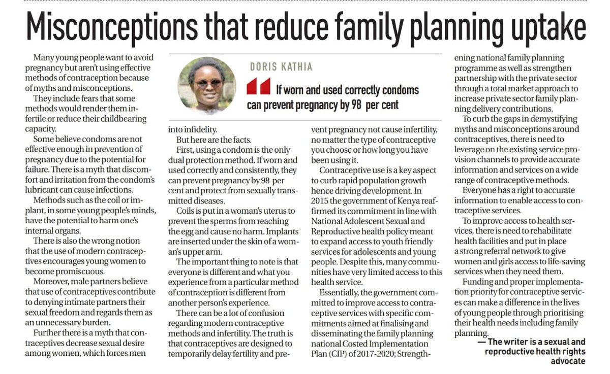 "Many young people want to avoid pregnancy but aren’t using effective methods of contraception because of myths and misconceptions." Read more about how to tackle these myths on <a href="/PeopleDailyKe/">PEOPLE DAILY</a> by our youth advocate <a href="/loveablekathia/">Anonymous</a> 

#NAYAVoices #WCD2021 #WorldContraceptionDay