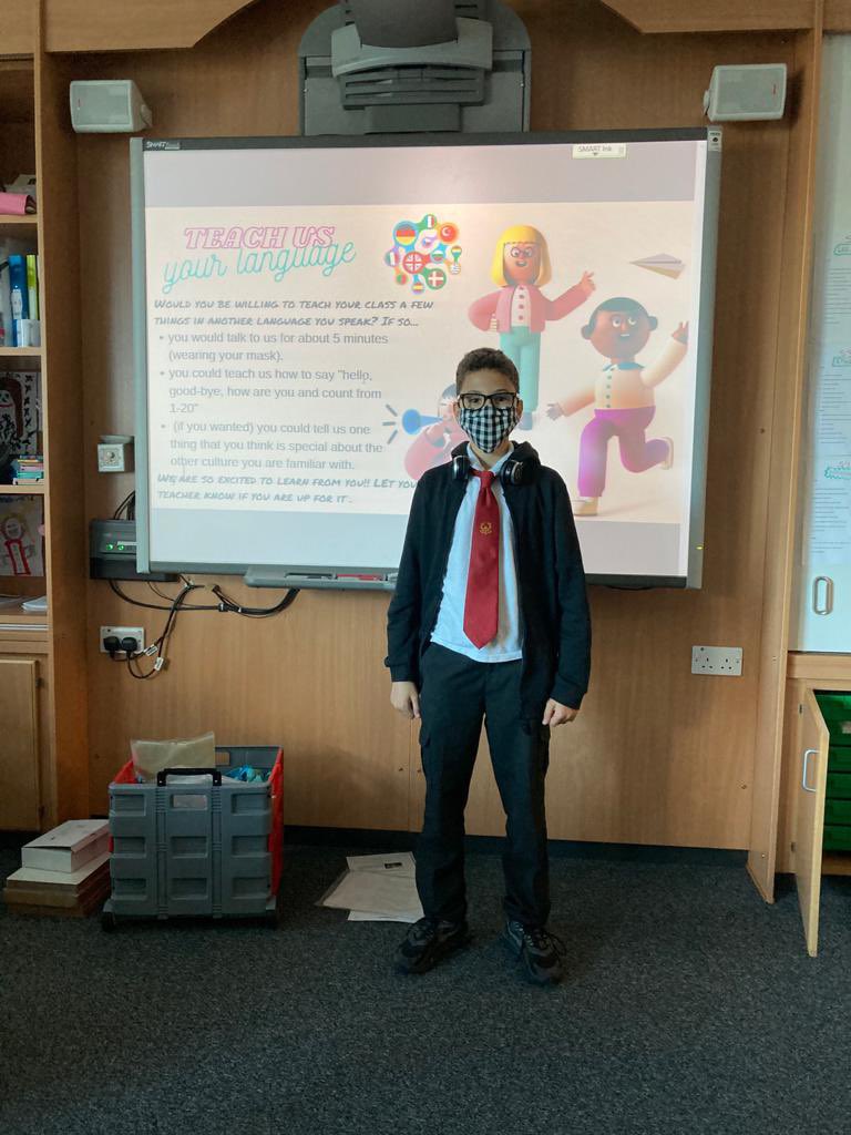 BroughtonML's tweet photo. Omar in class 1.7 is teaching his classmates Arabic today. Fabulous. #coeEDL #SALTSecondary #edinburghloveslanguages https://t.co/XAE2YwxvsK