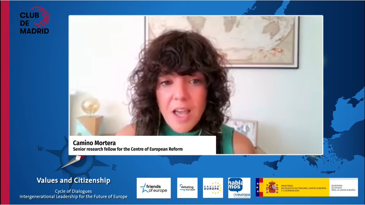 ClubdeMadrid's tweet photo. .@CaminoMortera says it is unlikely that we will see a common migration policy, despite the fact that it is possible: 

🗨️"EU countries and EU institutions have competencies in migration and the intersection of all these powers is a tricky place to be". 

#ValuesCitizenship https://t.co/Vz2BAY3d9g