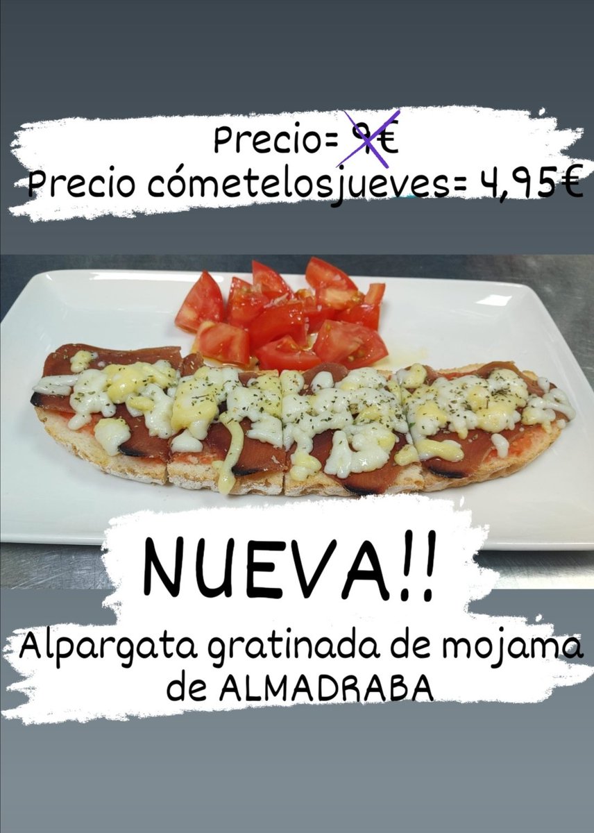 Este jueves noche trae dobles buenas noticias!

1. Puedes probar la nueva alpargata de #ElGamberodelPaseo

2. Si la pides a precio especial #cometelosjueves  te la dejan a sólo 4,95€!!

Recuerda que puedes reservar tu mesa.
953070791