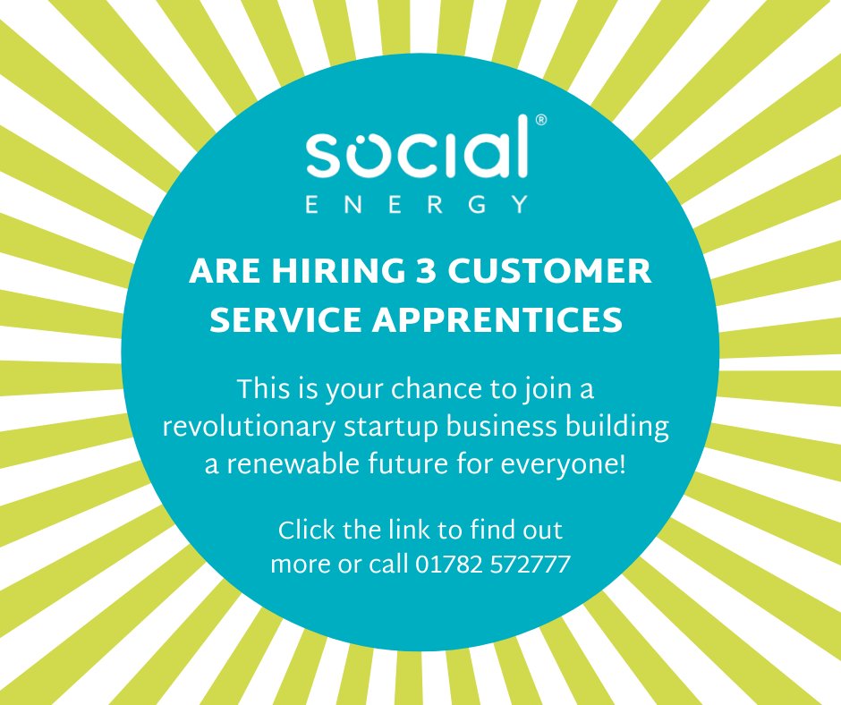 Axia Solutions (@axiatraining) on Twitter photo Social Energy, based in Gloucester, are hiring for 3 Receptionist Customer Service Apprentices. It's a great opportunity to start with a revolutionary renewable energy company and help the country "build back greener".
You can apply for the role here:
findapprenticeship.service.gov.uk/apprenticeship… Social Energy, based in Gloucester, are hiring for 3 Receptionist Customer Service Apprentices. It's a great opportunity to start with a revolutionary renewable energy company and help the country "build back greener".
You can apply for the role here:
findapprenticeship.service.gov.uk/apprenticeship…